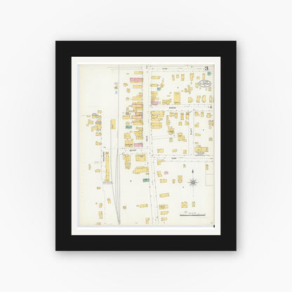 Old map wall art mockup — black gallery frame with white mat — Sanborn Fire Insurance Map from Eldred, McKean County, Pennsylvania (1904), Sheet #0003