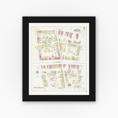 Old map wall art mockup — black gallery frame with white mat — Sanborn Fire Insurance Map from Burlington, Burlington County, New Jersey (1908), Sheet #0004