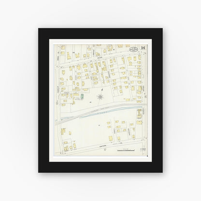 Old map wall art mockup — black gallery frame with white mat — Sanborn Fire Insurance Map from Malden, Middlesex County, Massachusetts (1897), Sheet #0014