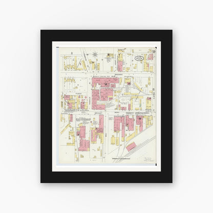 Old map wall art mockup — black gallery frame with white mat — Sanborn Fire Insurance Map from Salem, Columbiana County, Ohio (1898), Sheet #0009