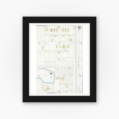 Old map wall art mockup — black gallery frame with white mat — Sanborn Fire Insurance Map from Chicago, Cook County, Illinois (1920), Sheet #0062