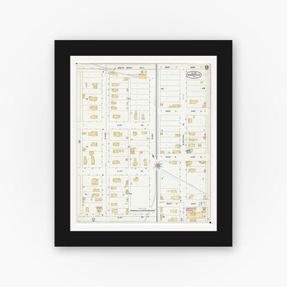 Old map wall art mockup — black gallery frame with white mat — Sanborn Fire Insurance Map from Marshfield, Wood County, Wisconsin (1904), Sheet #0009