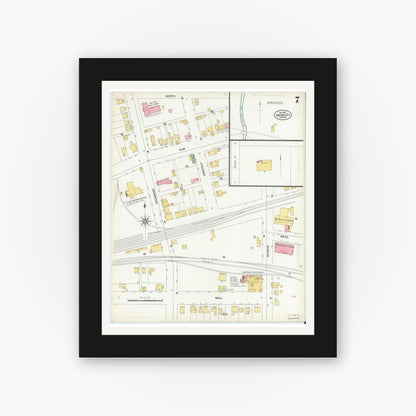 Old map wall art mockup — black gallery frame with white mat — Sanborn Fire Insurance Map from Union City, Randolph County, Indiana (1901), Sheet #0007