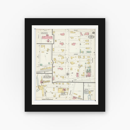 Old map wall art mockup — black gallery frame with white mat — Sanborn Fire Insurance Map from Coldwater, Branch County, Michigan (1897), Sheet #0010