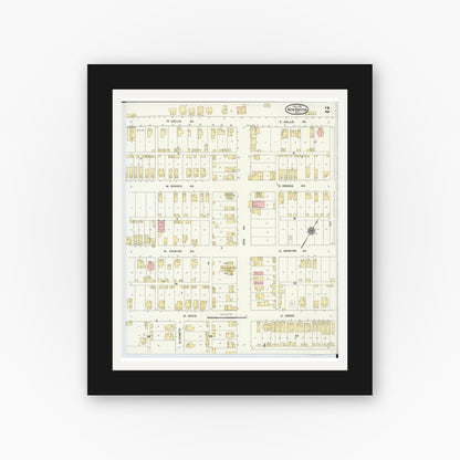 Old map wall art mockup — black gallery frame with white mat — Sanborn Fire Insurance Map from New Boston, Scioto County, Ohio (1911), Sheet #0002