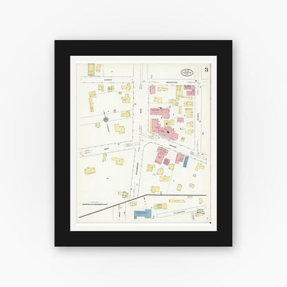Old map wall art mockup — black gallery frame with white mat — Sanborn Fire Insurance Map from Lenox, Berkshire County, Massachusetts (1911), Sheet #0003