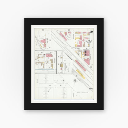 Old map wall art mockup — black gallery frame with white mat — Sanborn Fire Insurance Map from El Paso, El Paso County, Texas (1905), Sheet #0029