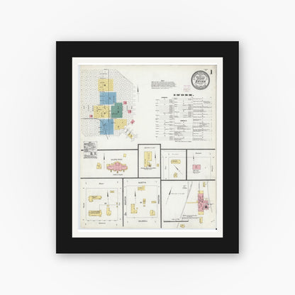 Old map wall art mockup — black gallery frame with white mat — Sanborn Fire Insurance Map from Bryan, Brazos County, Texas (1906), Sheet #0001