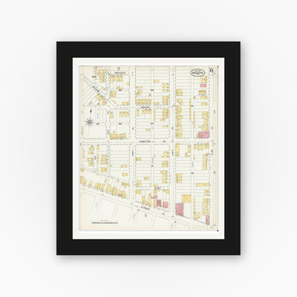 Old map wall art mockup — black gallery frame with white mat — Sanborn Fire Insurance Map from Duquesne, Allegheny County, Pennsylvania (1907), Sheet #0006