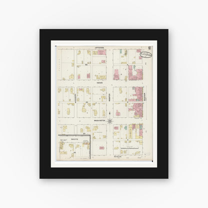 Old map wall art mockup — black gallery frame with white mat — Sanborn Fire Insurance Map from Pittsfield, Pike County, Illinois (1890), Sheet #0002