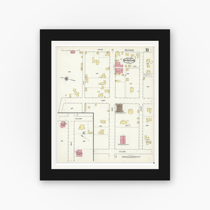 Old map wall art mockup — black gallery frame with white mat — Sanborn Fire Insurance Map from North Wilkesboro, Wilkes County, North Carolina (1920), Sheet #0011