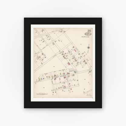 Old map wall art mockup — black gallery frame with white mat — Sanborn Fire Insurance Map from Phoenixville, Chester County, Pennsylvania (1921), Sheet #0020
