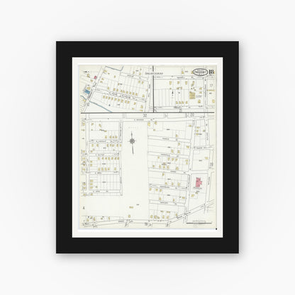 Old map wall art mockup — black gallery frame with white mat — Sanborn Fire Insurance Map from Freeport, Nassau County, New York (1917), Sheet #0018