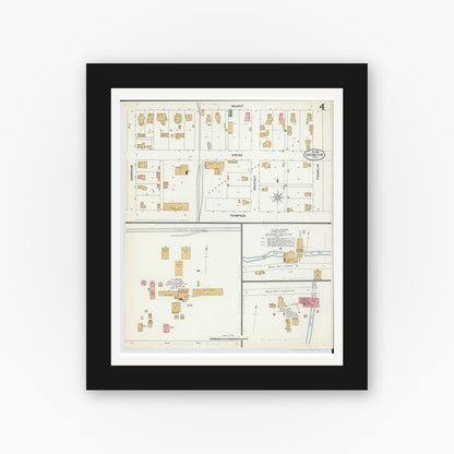 Old map wall art mockup — black gallery frame with white mat — Sanborn Fire Insurance Map from Covington, Miami County, Ohio (1899), Sheet #0004