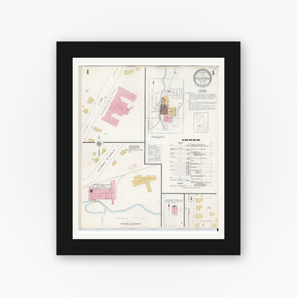 Old map wall art mockup — black gallery frame with white mat — Sanborn Fire Insurance Map from Rockford, Kent County, Michigan (1931) - Complete Map Set