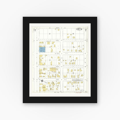 Old map wall art mockup — black gallery frame with white mat — Sanborn Fire Insurance Map from Carmel By The Sea, Monterey County, California (1924), Sheet #0007