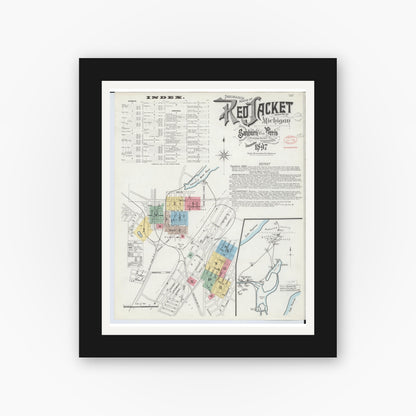 Old map wall art mockup — black gallery frame with white mat — Sanborn Fire Insurance Map from Red Jacket, Houghton County, Michigan (1897) - Complete Map Set