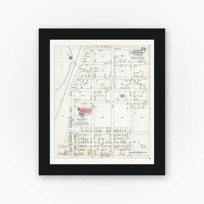 Old map wall art mockup — black gallery frame with white mat — Sanborn Fire Insurance Map from Ogdensburg, St. Lawrence County, New York (1918), Sheet #0023