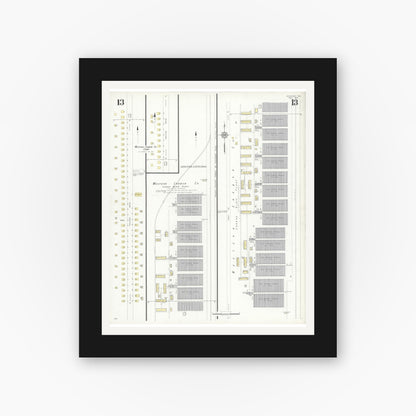 Old map wall art mockup — black gallery frame with white mat — Sanborn Fire Insurance Map from Borger, Hutchinson County, Texas (1933), Sheet #0013