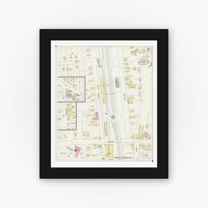 Old map wall art mockup — black gallery frame with white mat — Sanborn Fire Insurance Map from Painesville, Lake County, Ohio (1898), Sheet #0007
