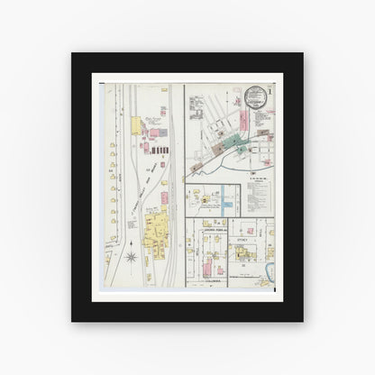 Old map wall art mockup — black gallery frame with white mat — Sanborn Fire Insurance Map from Leetonia, Columbiana County, Ohio (1893), Sheet #0001