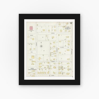 Old map wall art mockup — black gallery frame with white mat — Sanborn Fire Insurance Map from Gainesville, Cooke County, Texas (1897), Sheet #0012