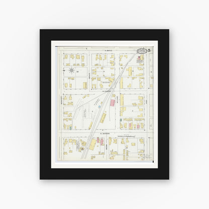 Old map wall art mockup — black gallery frame with white mat — Sanborn Fire Insurance Map from Eaton, Preble County, Ohio (1892), Sheet #0005