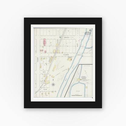 Old map wall art mockup — black gallery frame with white mat — Sanborn Fire Insurance Map from Preston, Fillmore County, Minnesota (1894), Sheet #0004