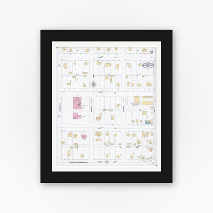 Old map wall art mockup — black gallery frame with white mat — Sanborn Fire Insurance Map from Blue Earth, Faribault County, Minnesota (1905), Sheet #0002