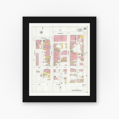 Old map wall art mockup — black gallery frame with white mat — Sanborn Fire Insurance Map from El Paso, El Paso County, Texas (1900), Sheet #0012