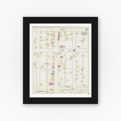 Old map wall art mockup — black gallery frame with white mat — Sanborn Fire Insurance Map from Lebanon, Saint Clair County, Illinois (1894), Sheet #0002