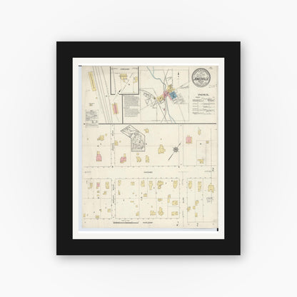 Old map wall art mockup — black gallery frame with white mat — Sanborn Fire Insurance Map from Jonesville, Hillsdale County, Michigan (1913) - Complete Map Set