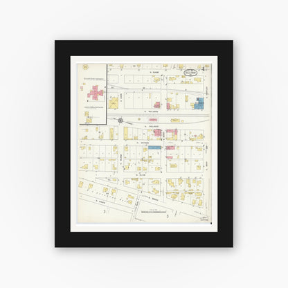 Old map wall art mockup — black gallery frame with white mat — Sanborn Fire Insurance Map from Sullivan, Sullivan County, Indiana (1913), Sheet #0004