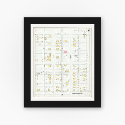 Old map wall art mockup — black gallery frame with white mat — Sanborn Fire Insurance Map from Joplin, Jasper County, Missouri (1900), Sheet #0002