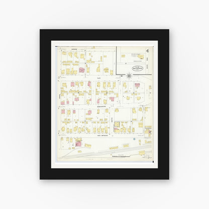 Old map wall art mockup — black gallery frame with white mat — Sanborn Fire Insurance Map from Millersburg, Holmes County, Ohio (1907), Sheet #0004