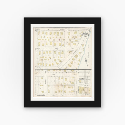 Old map wall art mockup — black gallery frame with white mat — Sanborn Fire Insurance Map from Granite Falls, Yellow Medicine And Chippewa Counties, Minnesota (1941), Sheet #0003