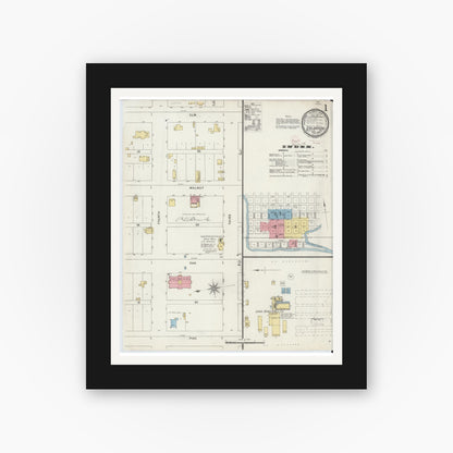 Old map wall art mockup — black gallery frame with white mat — Sanborn Fire Insurance Map from Colorado, Mitchell County, Texas (1896), Sheet #0001