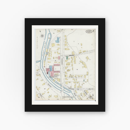 Old map wall art mockup — black gallery frame with white mat — Sanborn Fire Insurance Map from Adams, Berkshire County, Massachusetts (1889), Sheet #0007