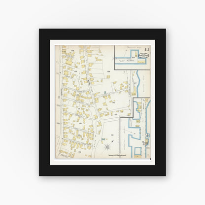 Old map wall art mockup — black gallery frame with white mat — Sanborn Fire Insurance Map from Nantucket, Nantucket County, Massachusetts (1892), Sheet #0011