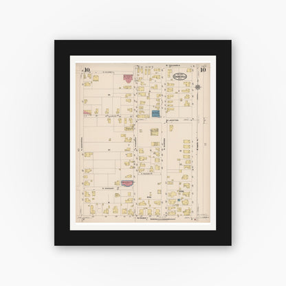 Old map wall art mockup — black gallery frame with white mat — Sanborn Fire Insurance Map from Gainesville, Alachua County, Florida (1922), Sheet #0010