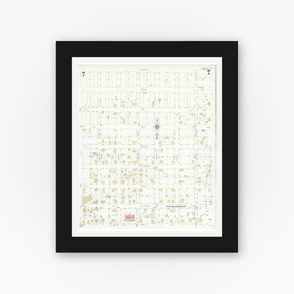 Old map wall art mockup — black gallery frame with white mat — Sanborn Fire Insurance Map from Henrietta, Clay County, Texas (1934), Sheet #0007