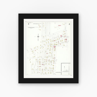 Old map wall art mockup — black gallery frame with white mat — Sanborn Fire Insurance Map from Yellow Springs, Greene County, Ohio (1937), Sheet #0004