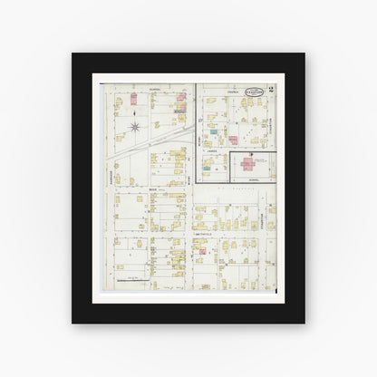 Old map wall art mockup — black gallery frame with white mat — Sanborn Fire Insurance Map from Bradford, Darke and Miami Counties, Ohio (1895), Sheet #0002