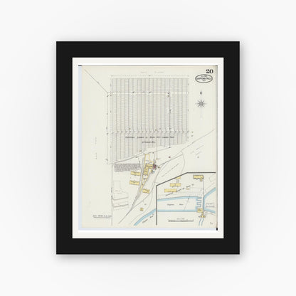 Old map wall art mockup — black gallery frame with white mat — Sanborn Fire Insurance Map from Chippewa Falls, Chippewa County, Wisconsin (1895), Sheet #0020