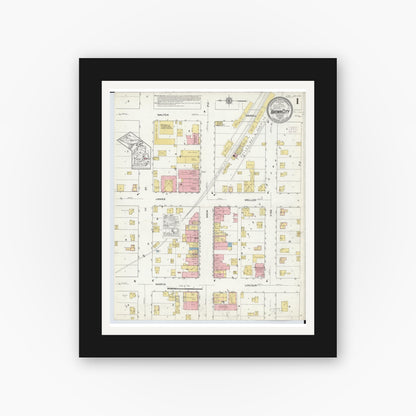 Old map wall art mockup — black gallery frame with white mat — Sanborn Fire Insurance Map from Brown City, Sanilac County, Michigan (1915) - Complete Map Set