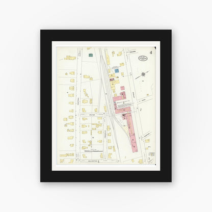 Old map wall art mockup — black gallery frame with white mat — Sanborn Fire Insurance Map from Hudson, Middlesex County, Massachusetts (1909), Sheet #0004
