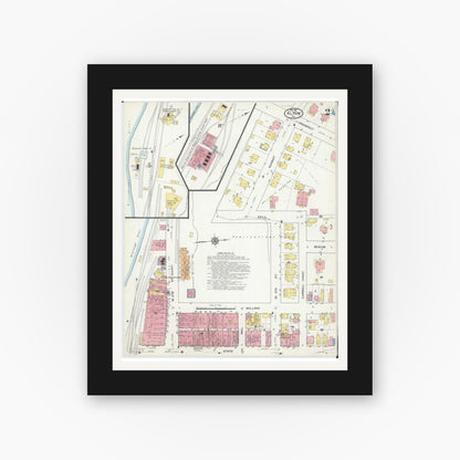 Old map wall art mockup — black gallery frame with white mat — Sanborn Fire Insurance Map from Alton, Madison County, Illinois (1915), Sheet #0002