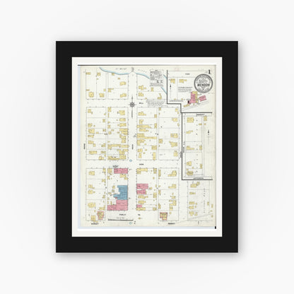 Old map wall art mockup — black gallery frame with white mat — Sanborn Fire Insurance Map from Mendon, Mercer County, Ohio (1911) - Complete Map Set