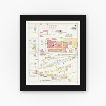 Old map wall art mockup — black gallery frame with white mat — Sanborn Fire Insurance Map from Waynesboro, Franklin County, Pennsylvania (1902), Sheet #0006