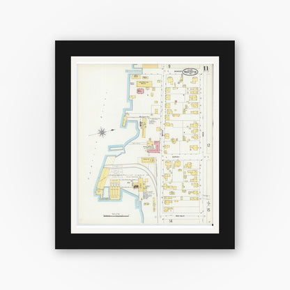 Old map wall art mockup — black gallery frame with white mat — Sanborn Fire Insurance Map from Washington, Beaufort County, North Carolina (1904), Sheet #0011
